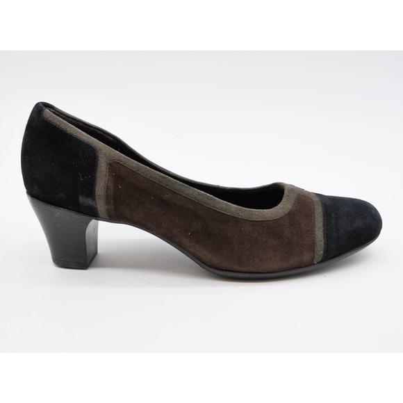 Munro Pumps Womens 8.5 Brown Suede Black Cap Toe Slip On Comfort Career Heels - Picture 4 of 11